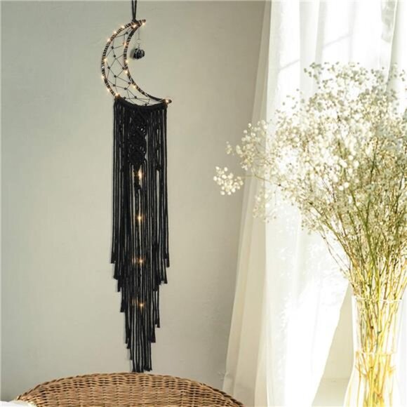 Dream Catcher Black Boho Decor with Crystal Stone Moon DreamCatchers for Bedroom - Picture 6 of 7